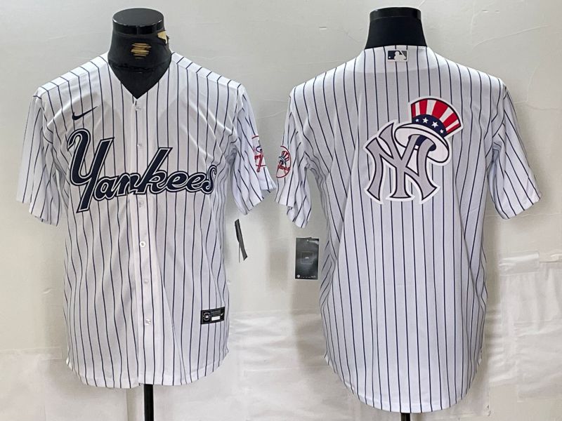 Men New York Yankees Blank White stripe Three generations joint names Nike 2024 MLB Jersey style 7